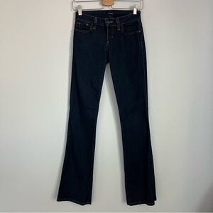 bebe Denim Jeans Boot Cut Dark Wash Low Rise Long Womens 27 **Actual 26 x 33.5**